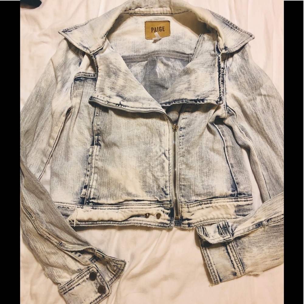 PAIGE brand washed light denim jacket.